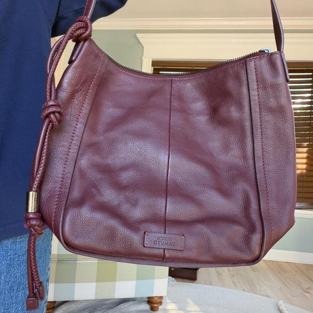 Vince Camuto Medium Holle Pebbled Leather Crossbody Shoulder Bag Burgundy